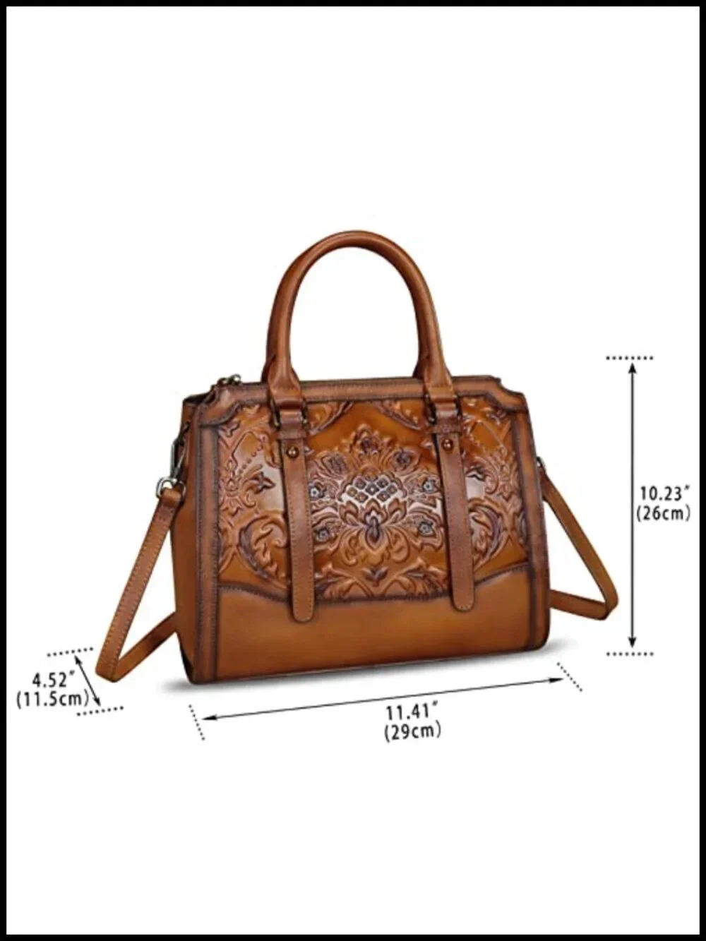 Genuine Leather Satchel Hobo Bag Embossed Top Handle Handmade Purse Vintage